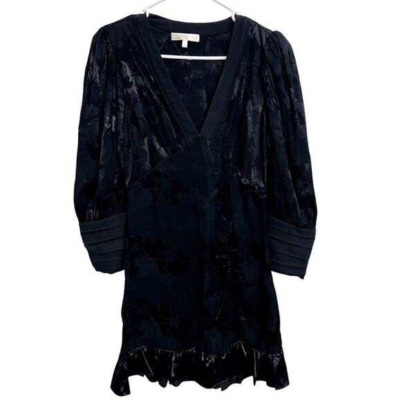 LoveShackFancy Revaline Jacquard Ruffle Mini Dress Babydoll Black Floral Size 6 - Picture 4 of 6